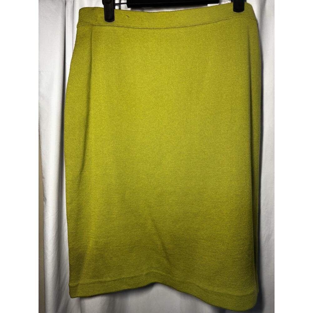 Lecomte Women’s Green Solid Knit Pencil Skirt L Cotton/Acrylic Knee Pull On Sexy